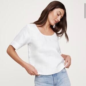 Banana Republic Linen Scoop Neck Top White XL